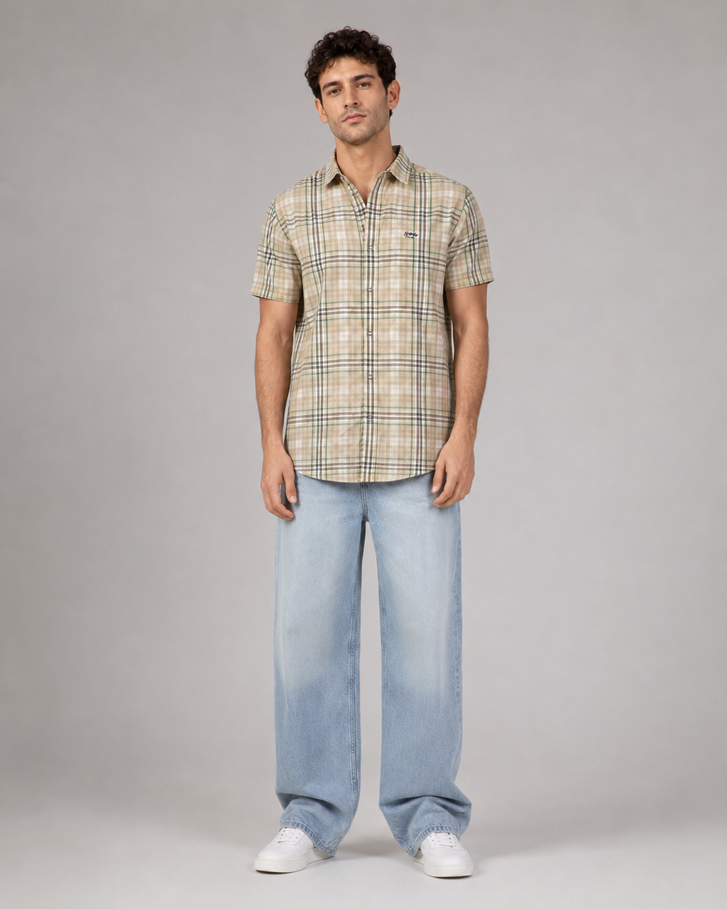 Sand Green Check Cotton Shirt