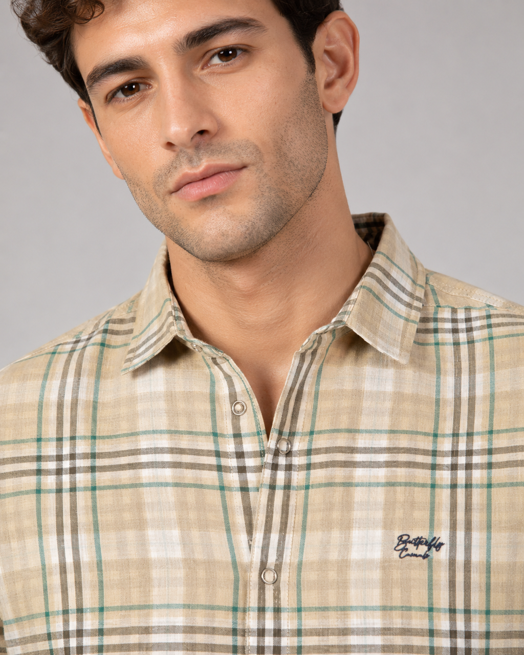 Sand Green Check Cotton Shirt