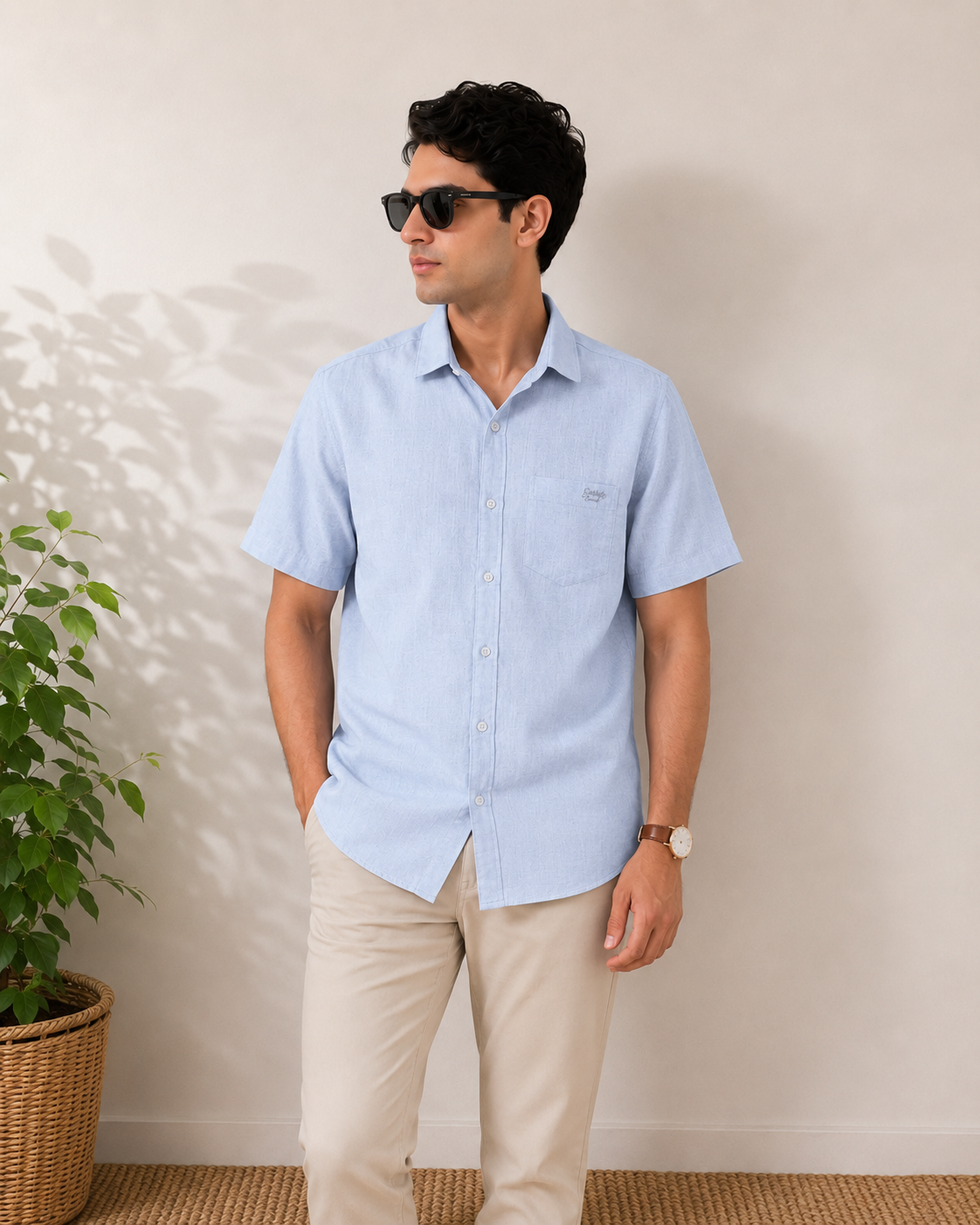 Sky Blue Textured Cotton Shirt