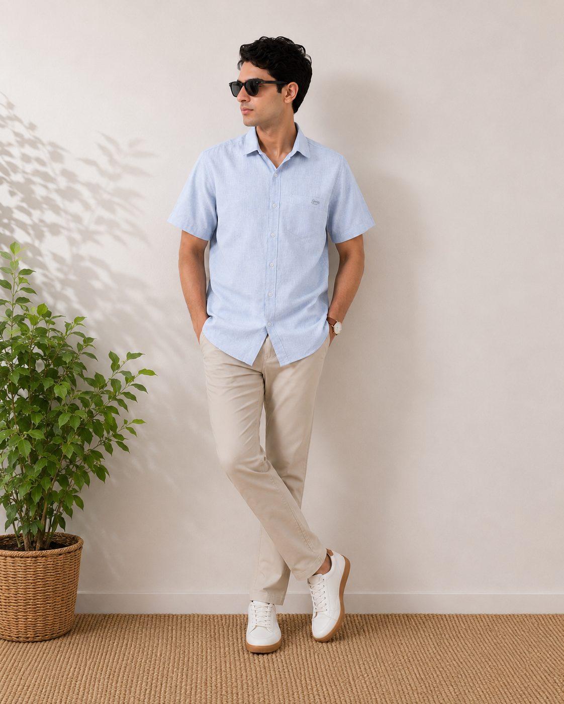 Sky Blue Textured Cotton Shirt