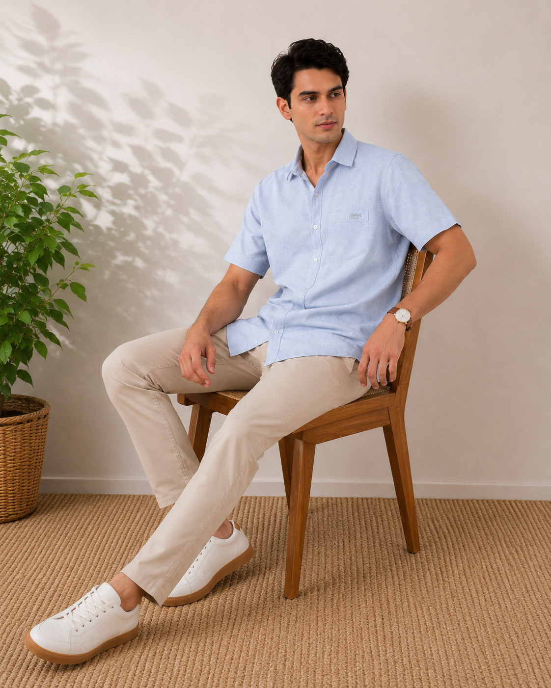 Sky Blue Textured Cotton Shirt