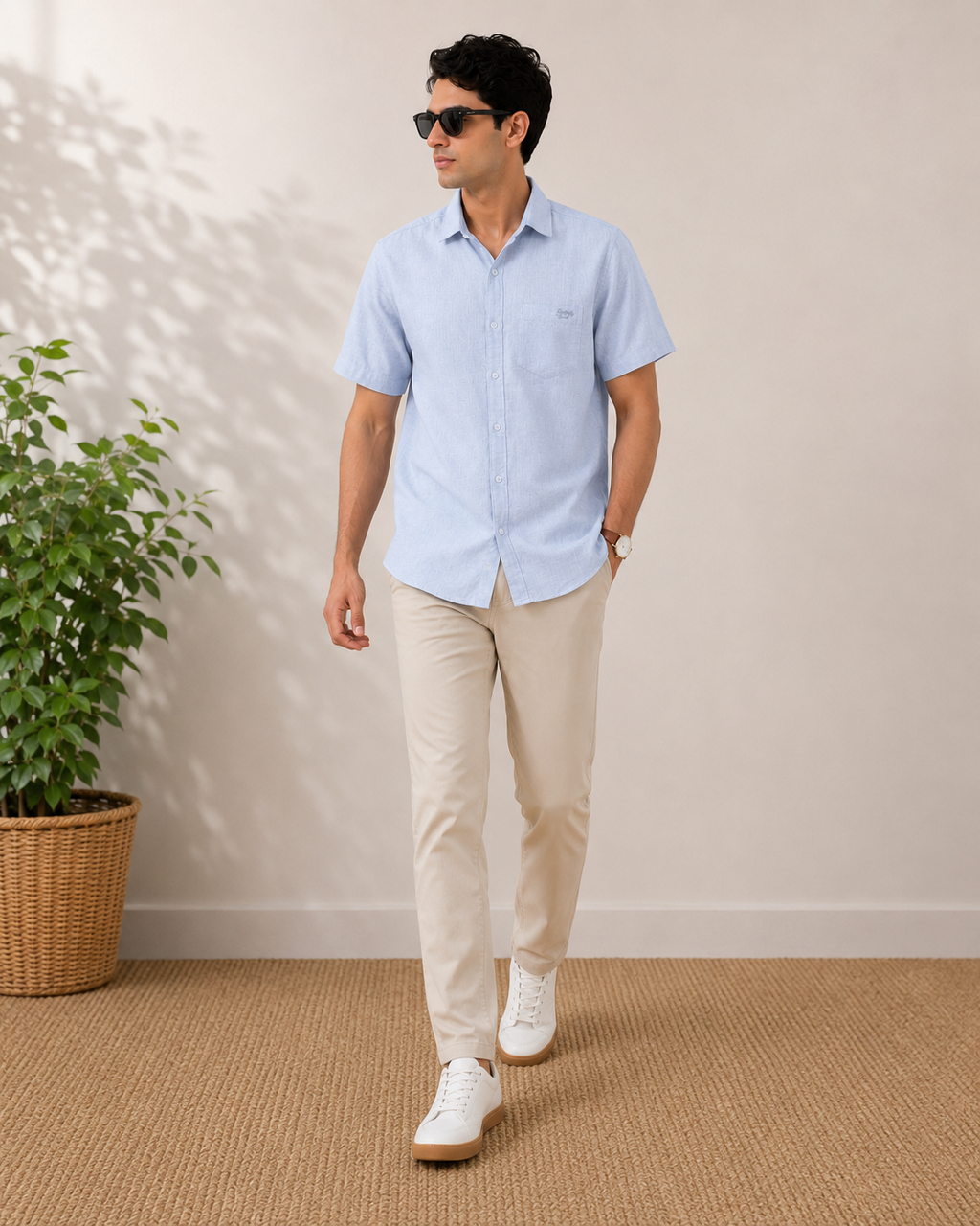 Sky Blue Textured Cotton Shirt