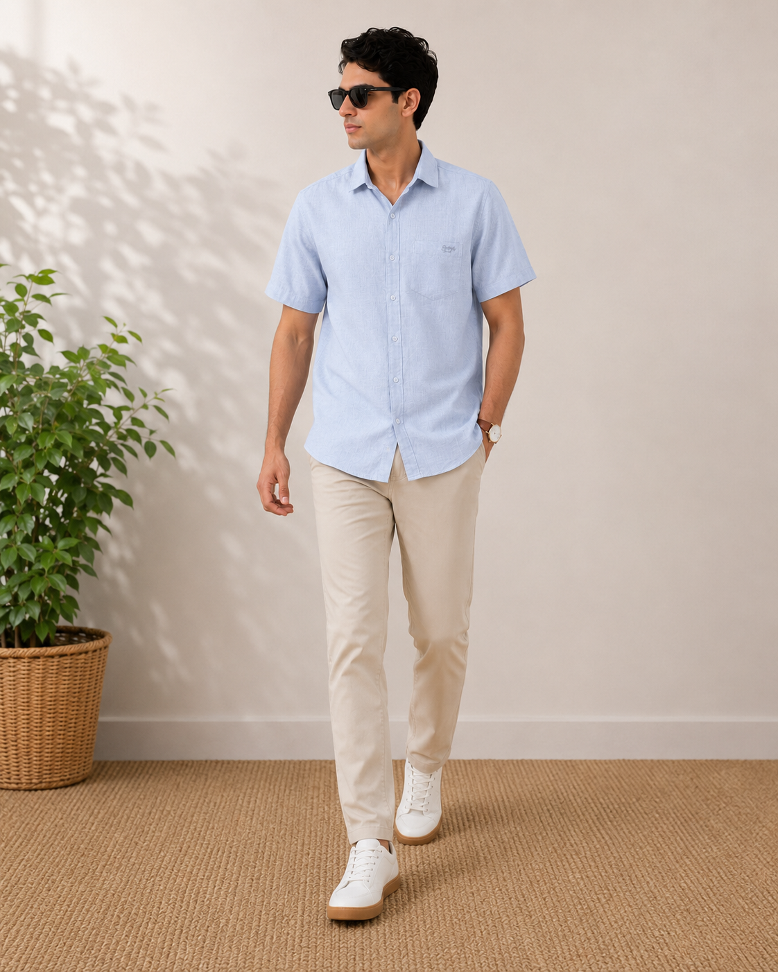 Sky Blue Textured Cotton Shirt