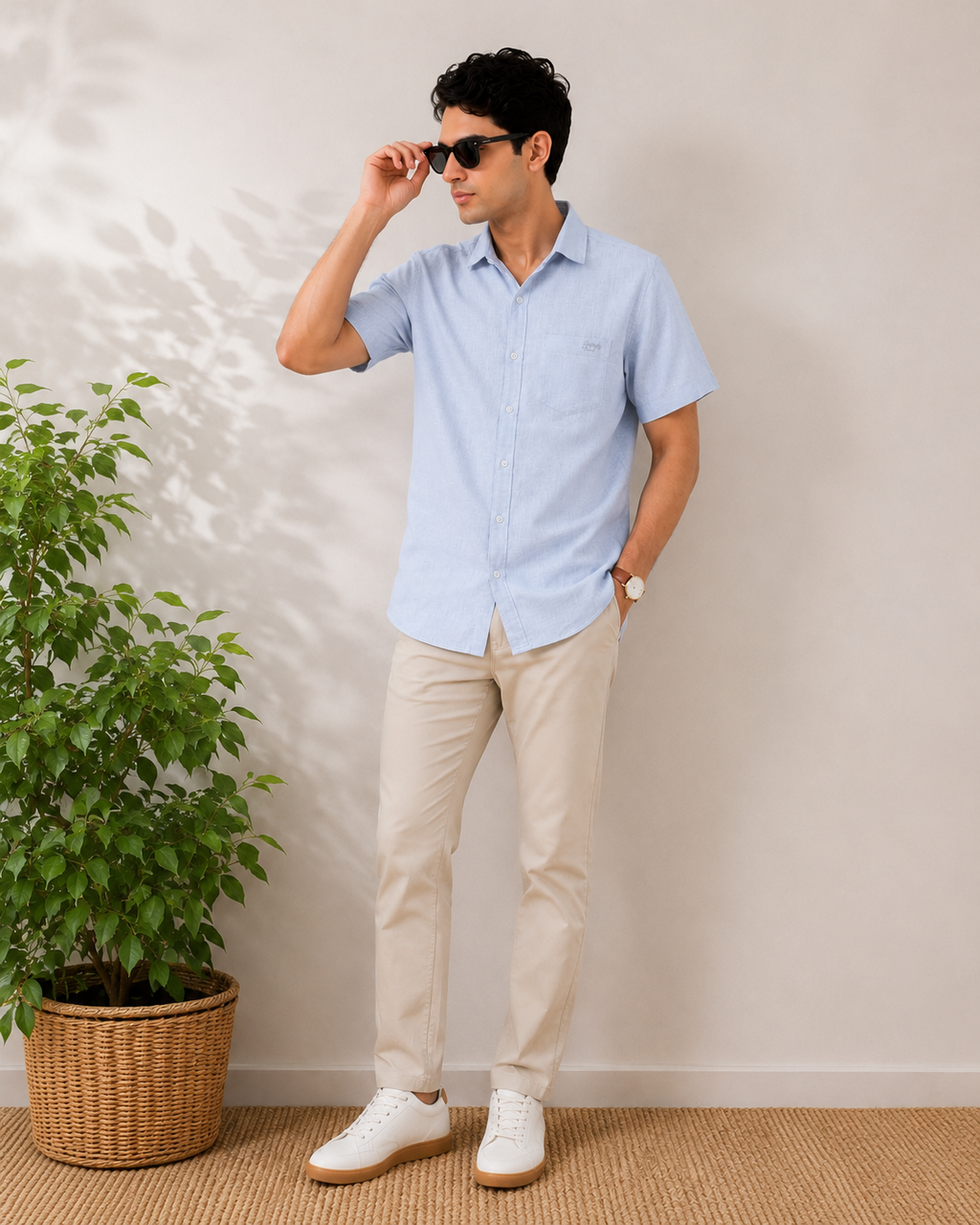 Sky Blue Textured Cotton Shirt