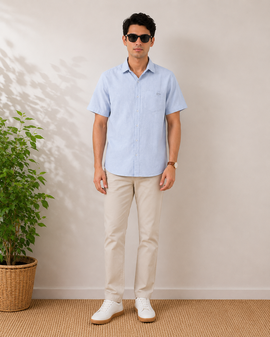 Sky Blue Textured Cotton Shirt