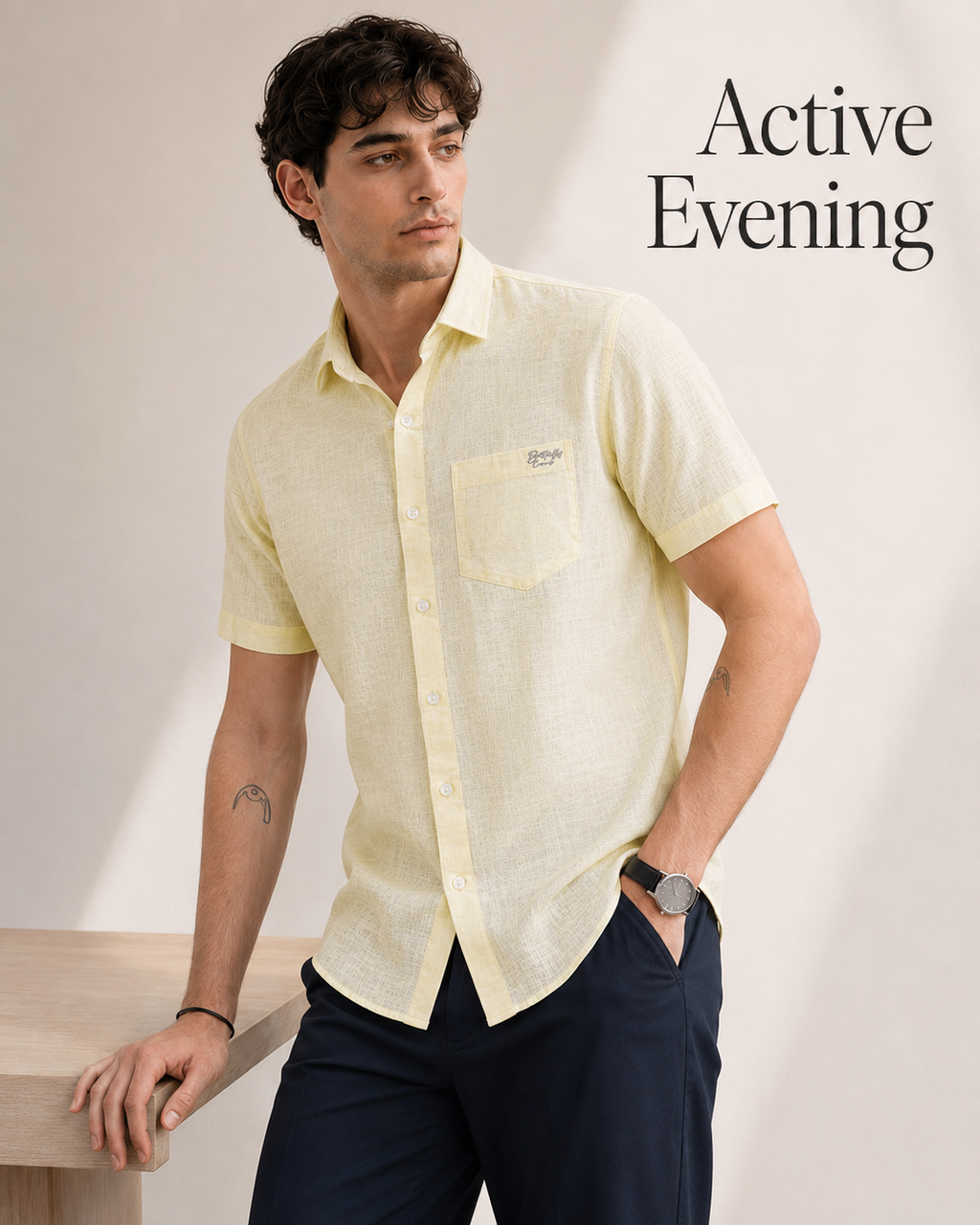Pale Lemon Textured Cotton Shirt