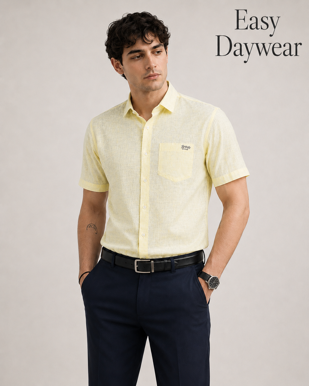 Pale Lemon Textured Cotton Shirt