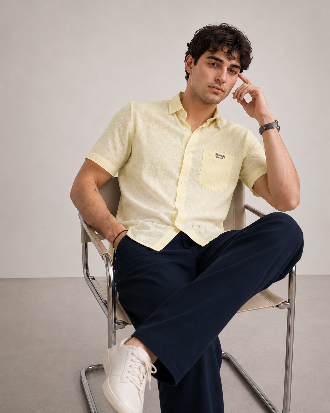 Pale Lemon Textured Cotton Shirt