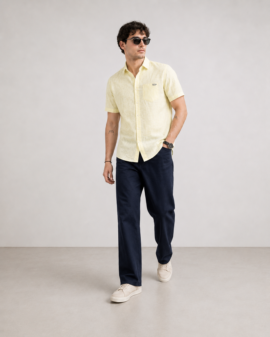 Pale Lemon Textured Cotton Shirt