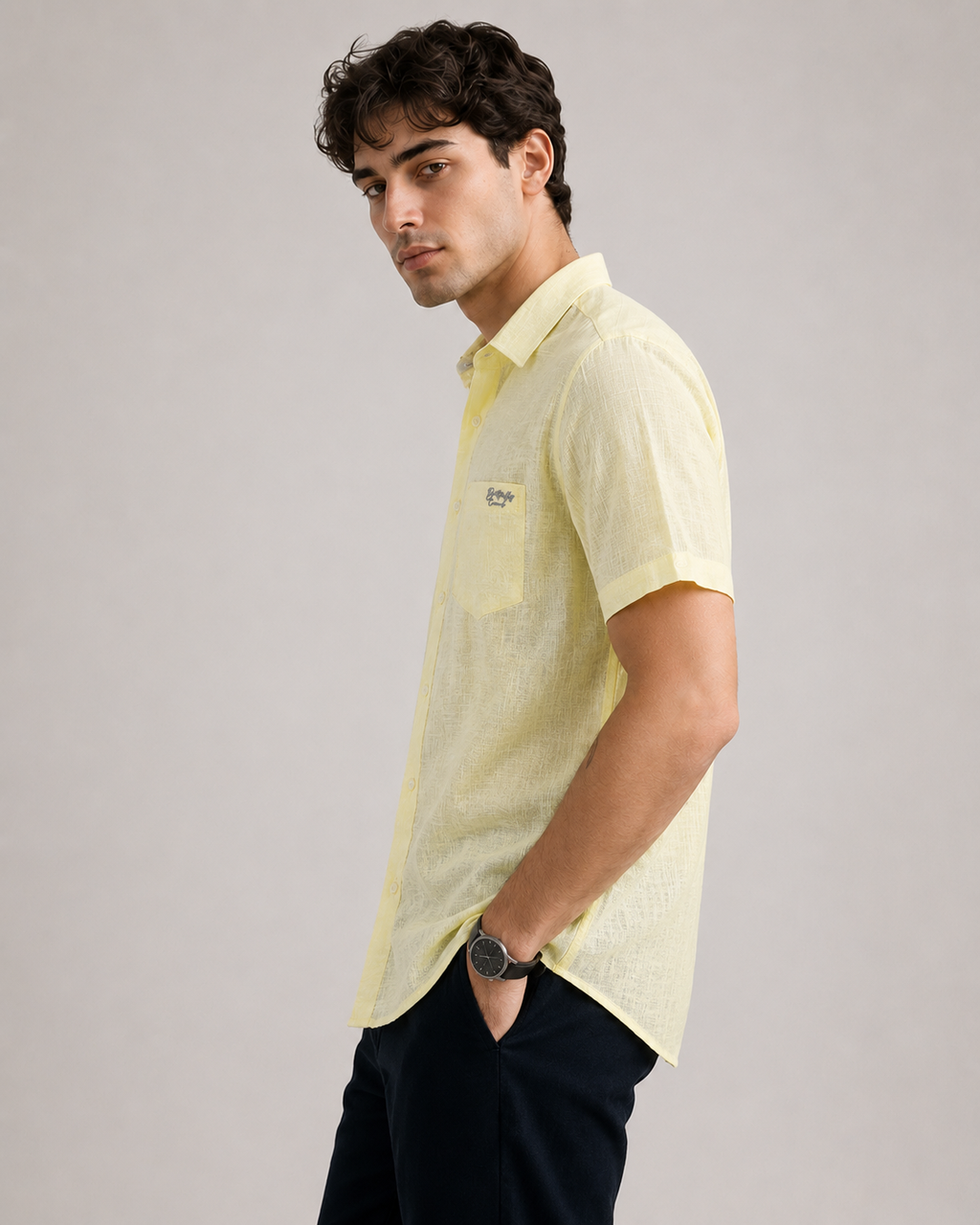 Pale Lemon Textured Cotton Shirt