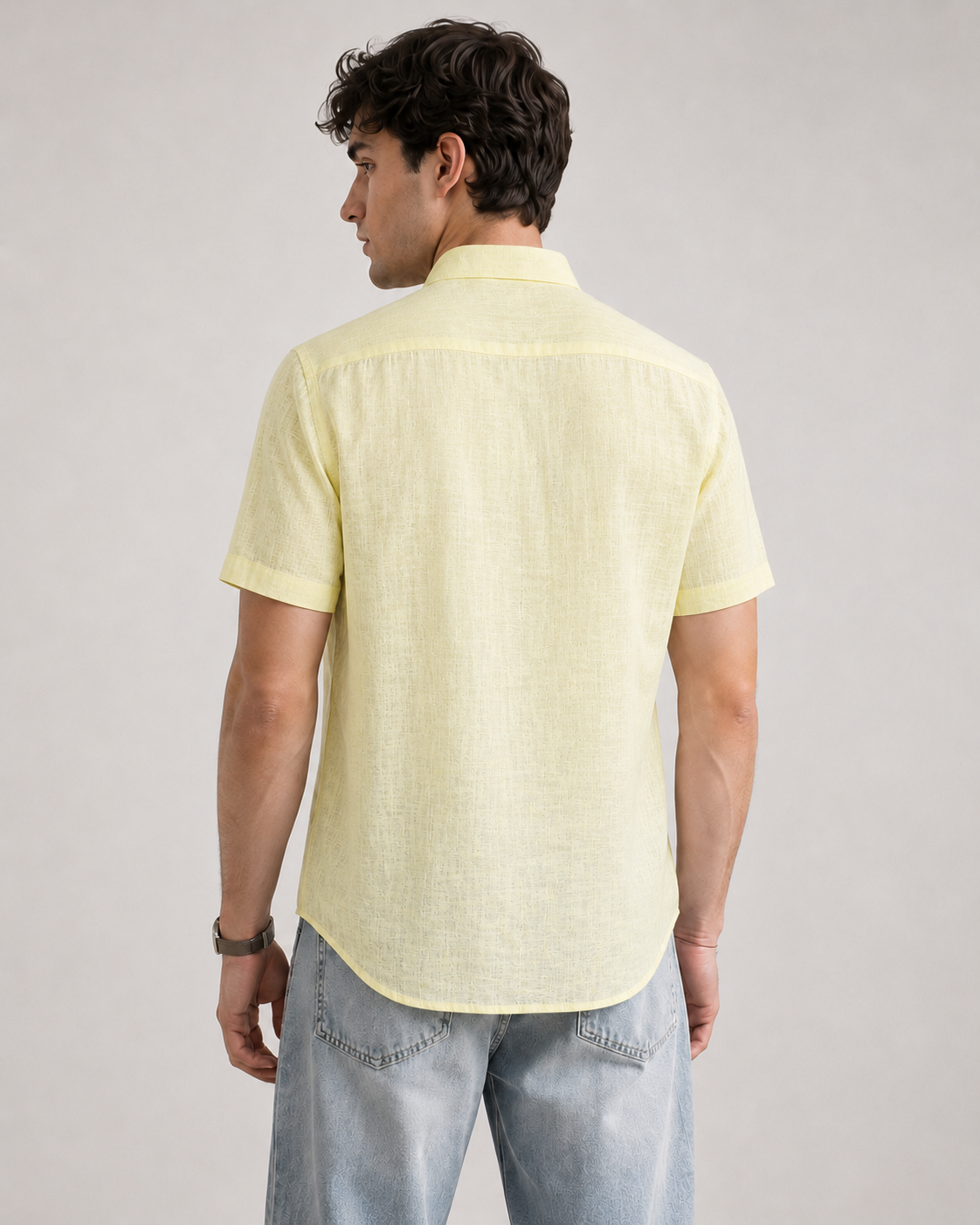 Pale Lemon Textured Cotton Shirt