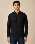 Onyx Grid Band Collar Cotton Shirt
