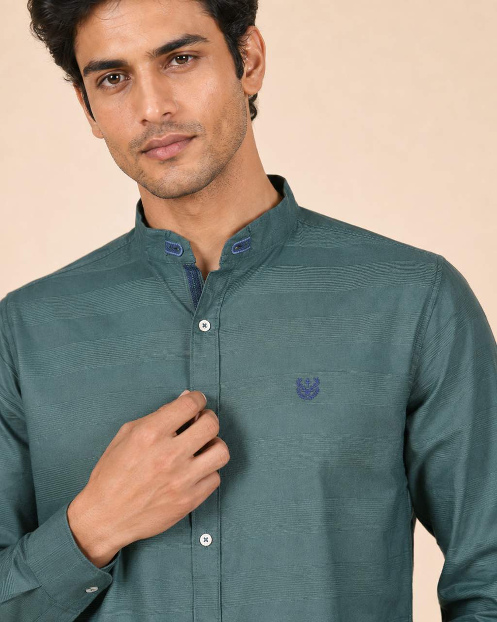 Teal Crest Textured Cotton Shirt