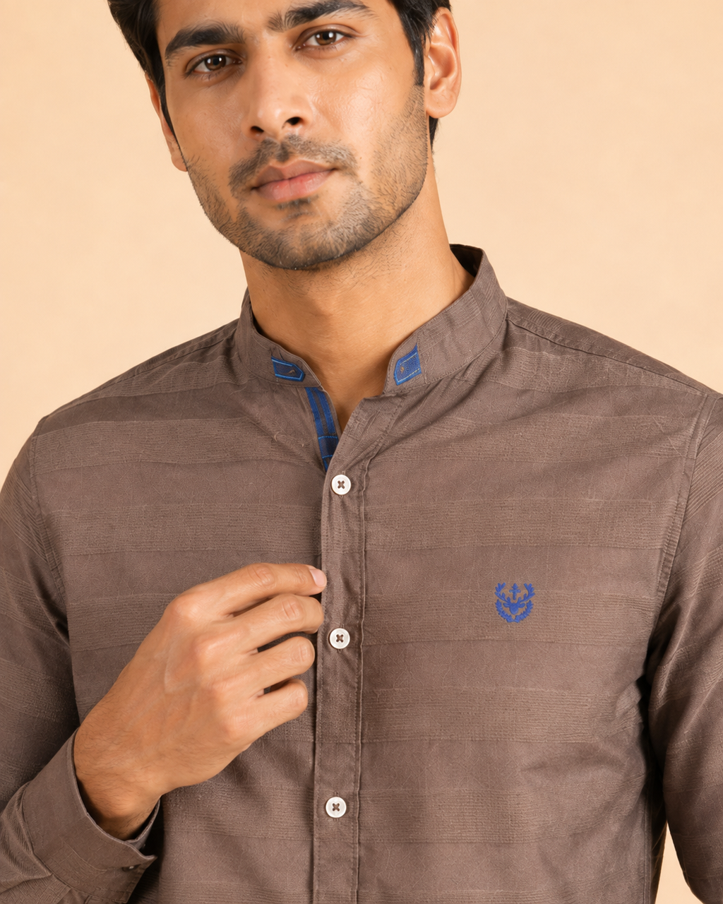 Taupe Crest Textured Cotton Shirt