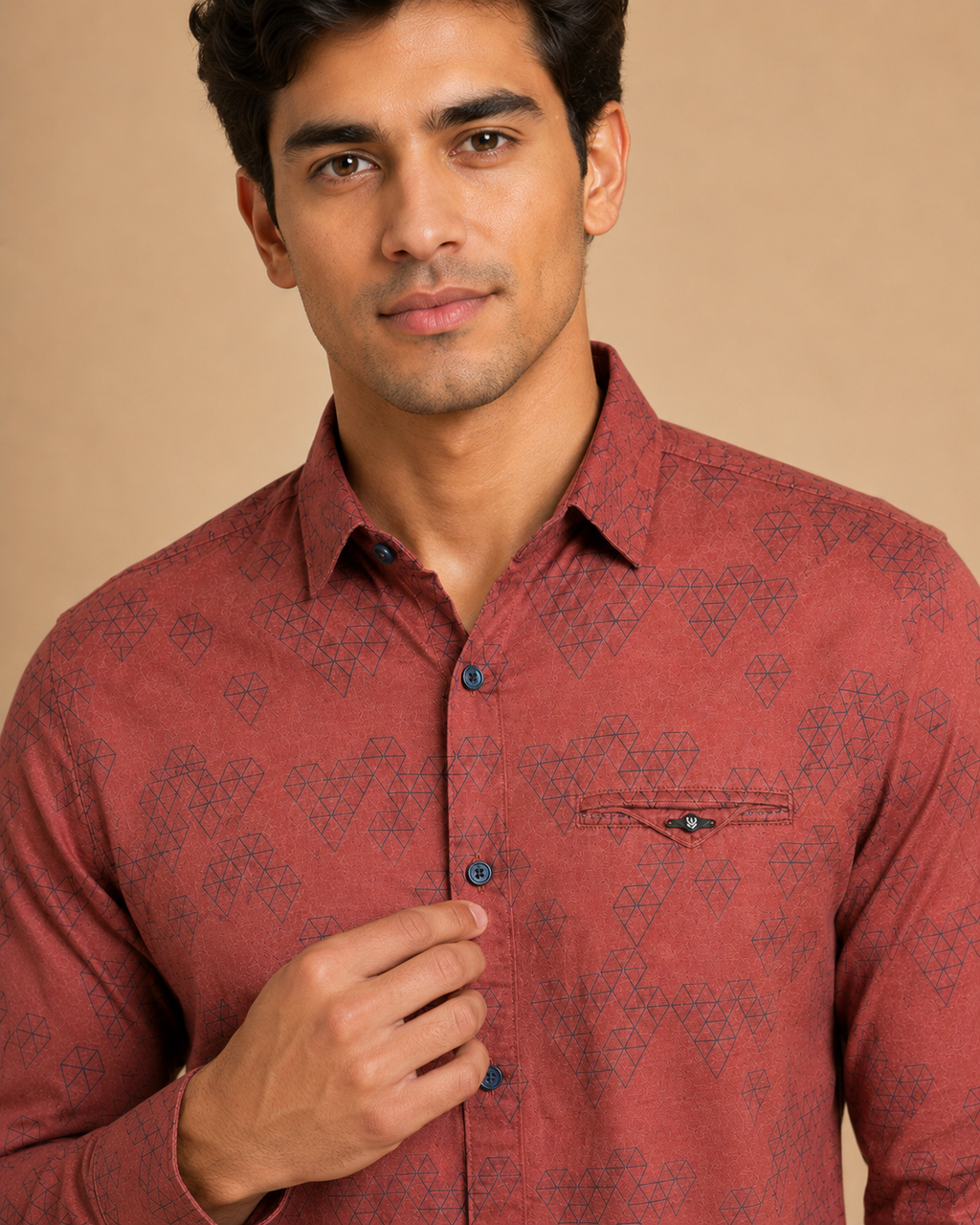 Terracotta Geo Print Cotton Shirt