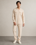 Men’s Ivory Stripe Cotton PJ Cord Set | Premium Cotton Shirt & Pyjama Co-ord | Luxury Loungewear & Resort Set