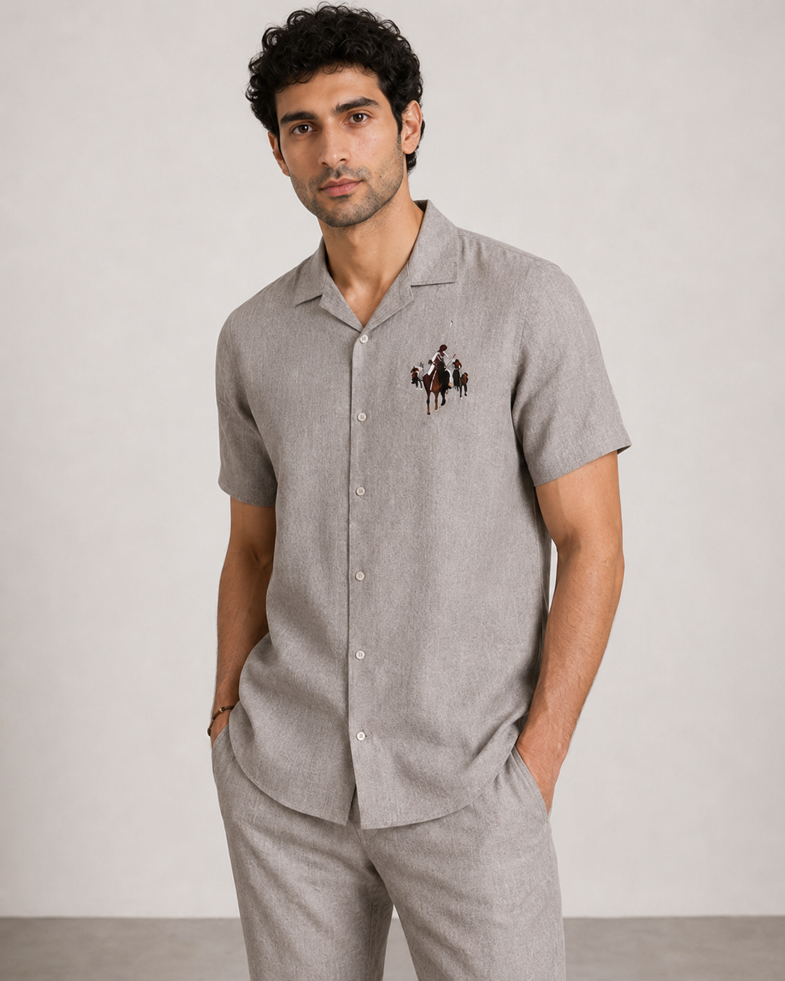 Men’s Grey Pure Linen PJ Cord Set | 60 Lea Premium Linen Shirt & Pyjama Co-ord | Premium Lounge Wear