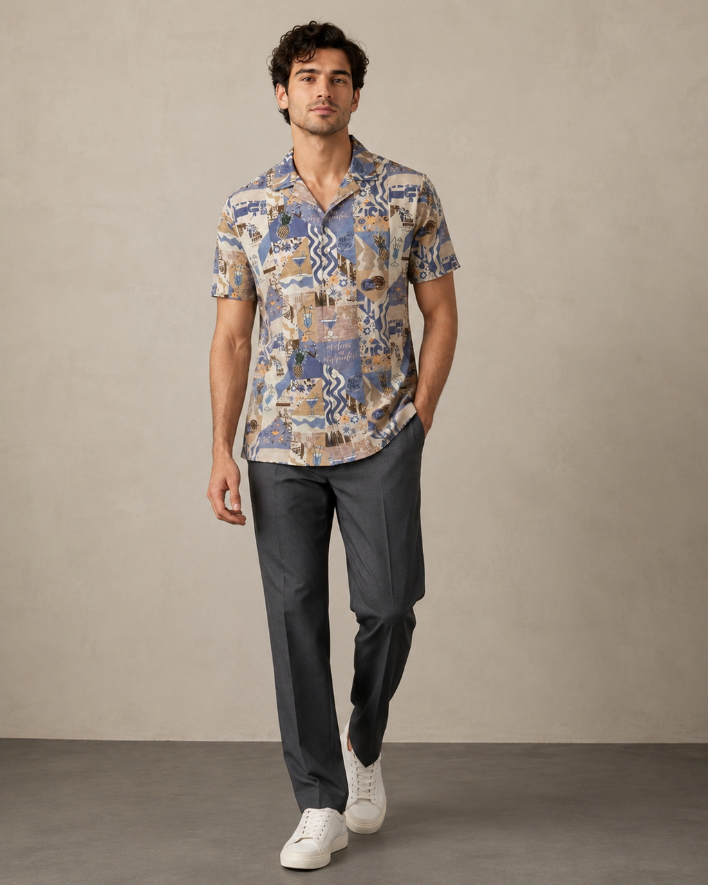 Men’s Mediterranean Patchwork Printed Cord Set | Shirt & Shorts Co-ord