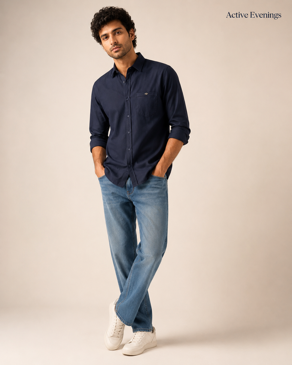 Navy Solid Cotton Shirt