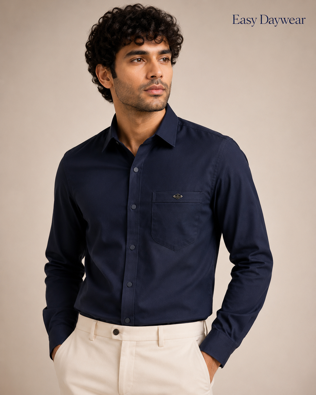 Navy Solid Cotton Shirt