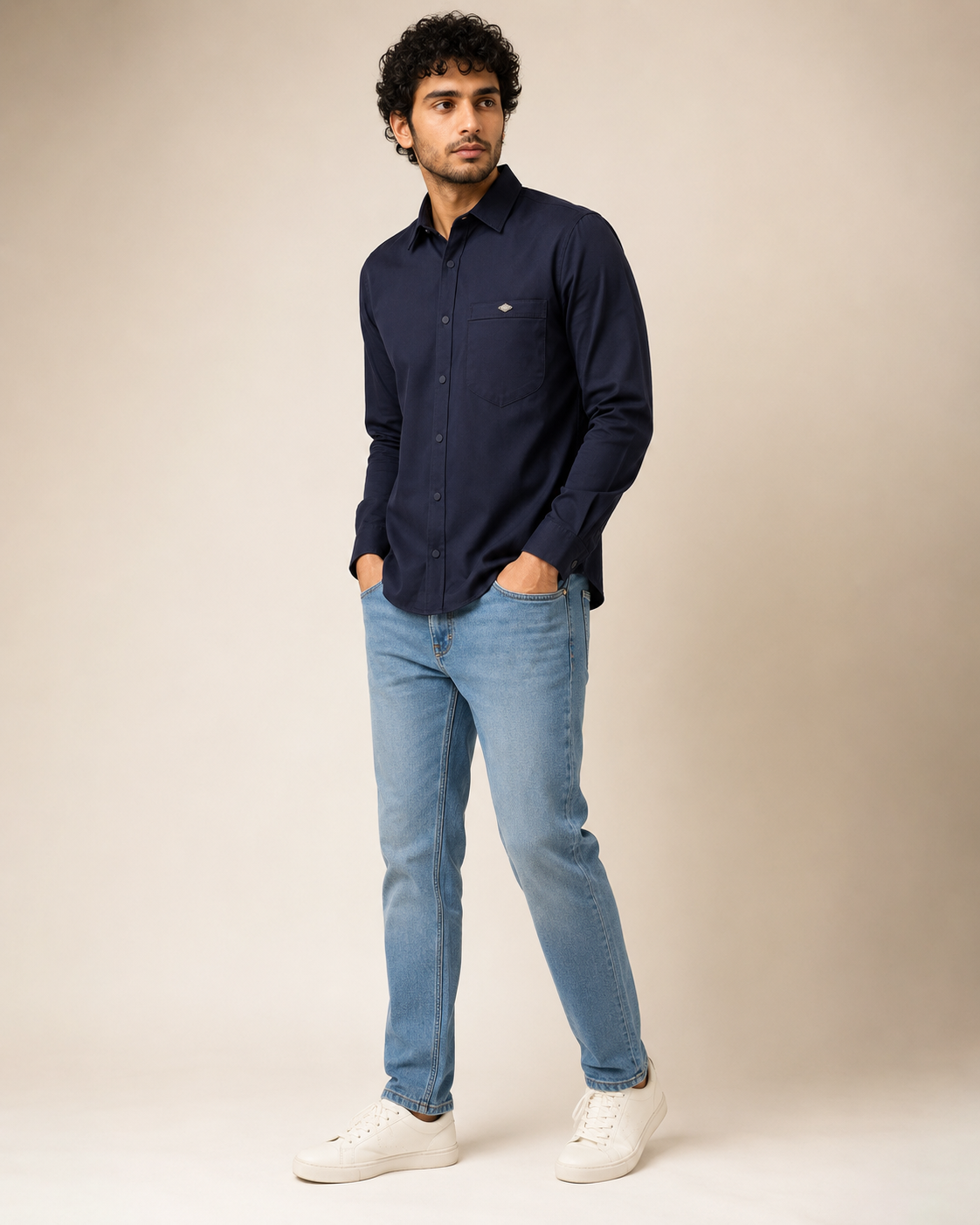 Navy Solid Cotton Shirt