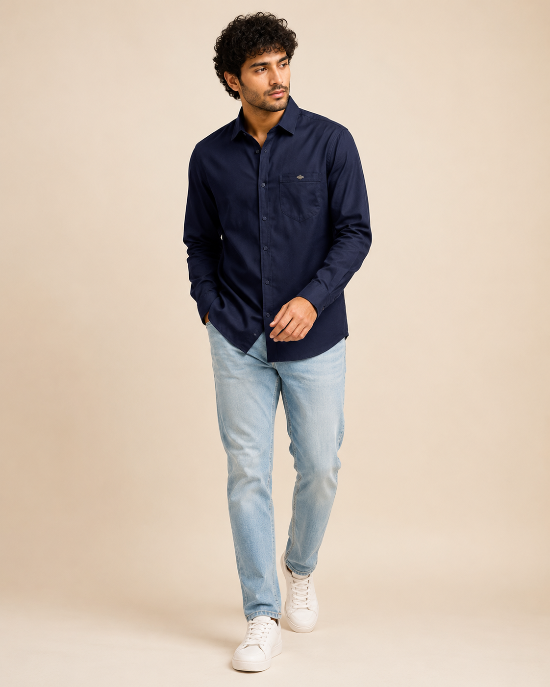 Navy Solid Cotton Shirt