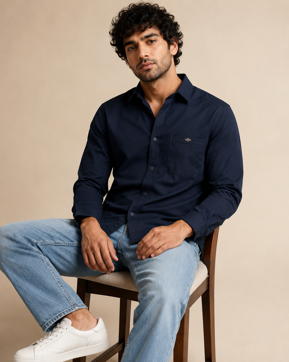 Navy Solid Cotton Shirt
