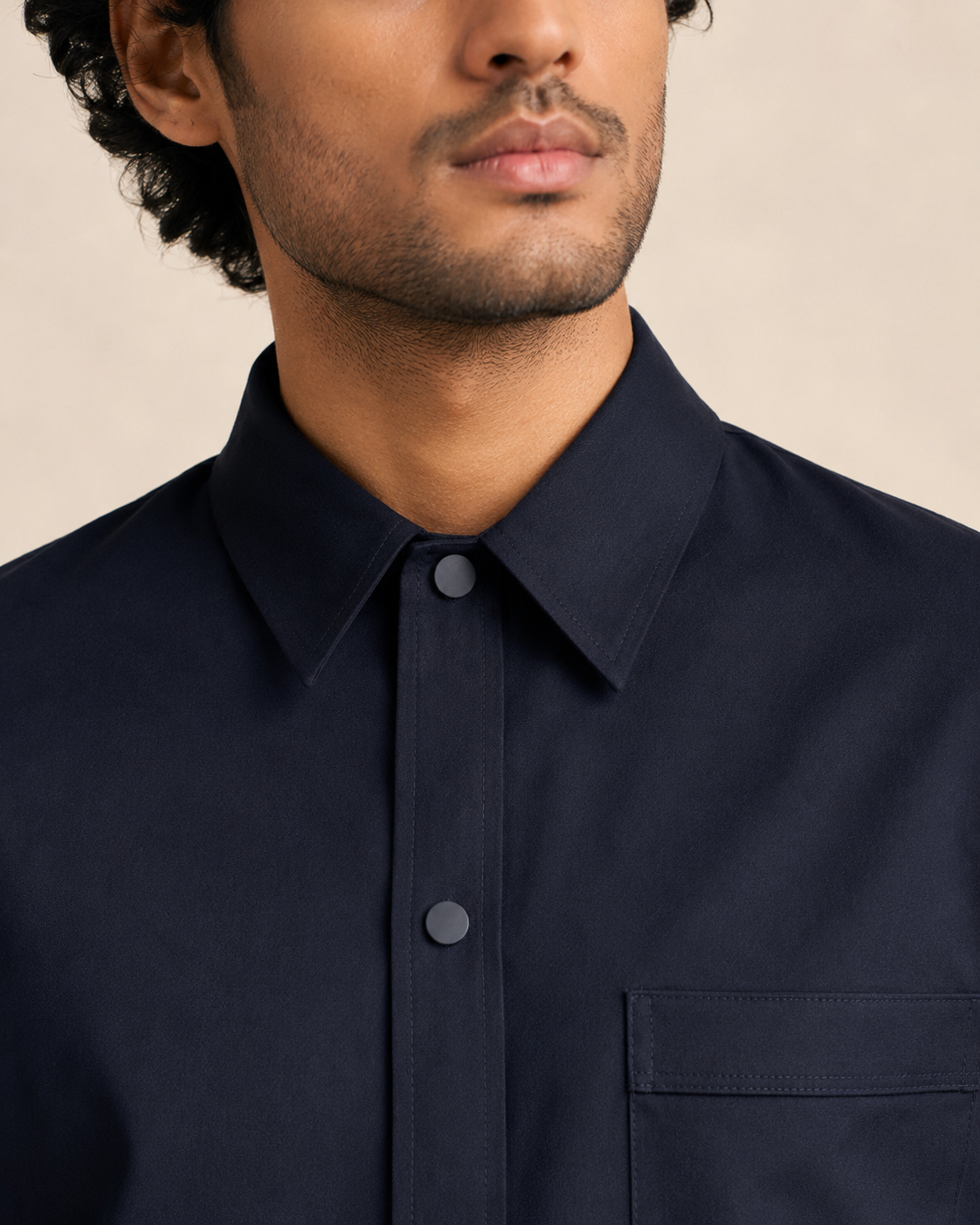 Navy Solid Cotton Shirt