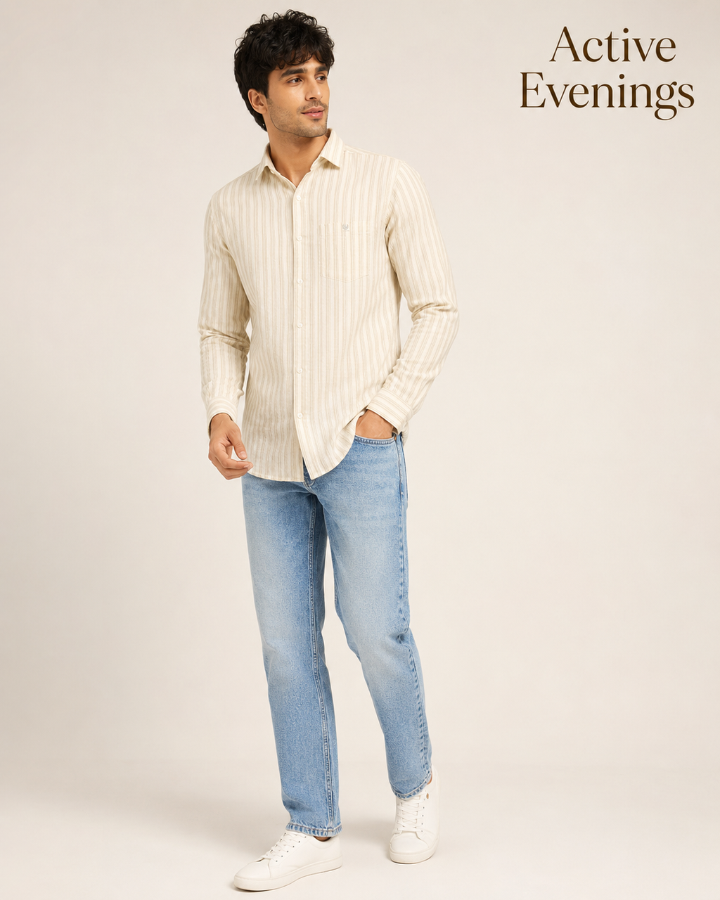 Ivory Beige Stripe Cotton Shirt