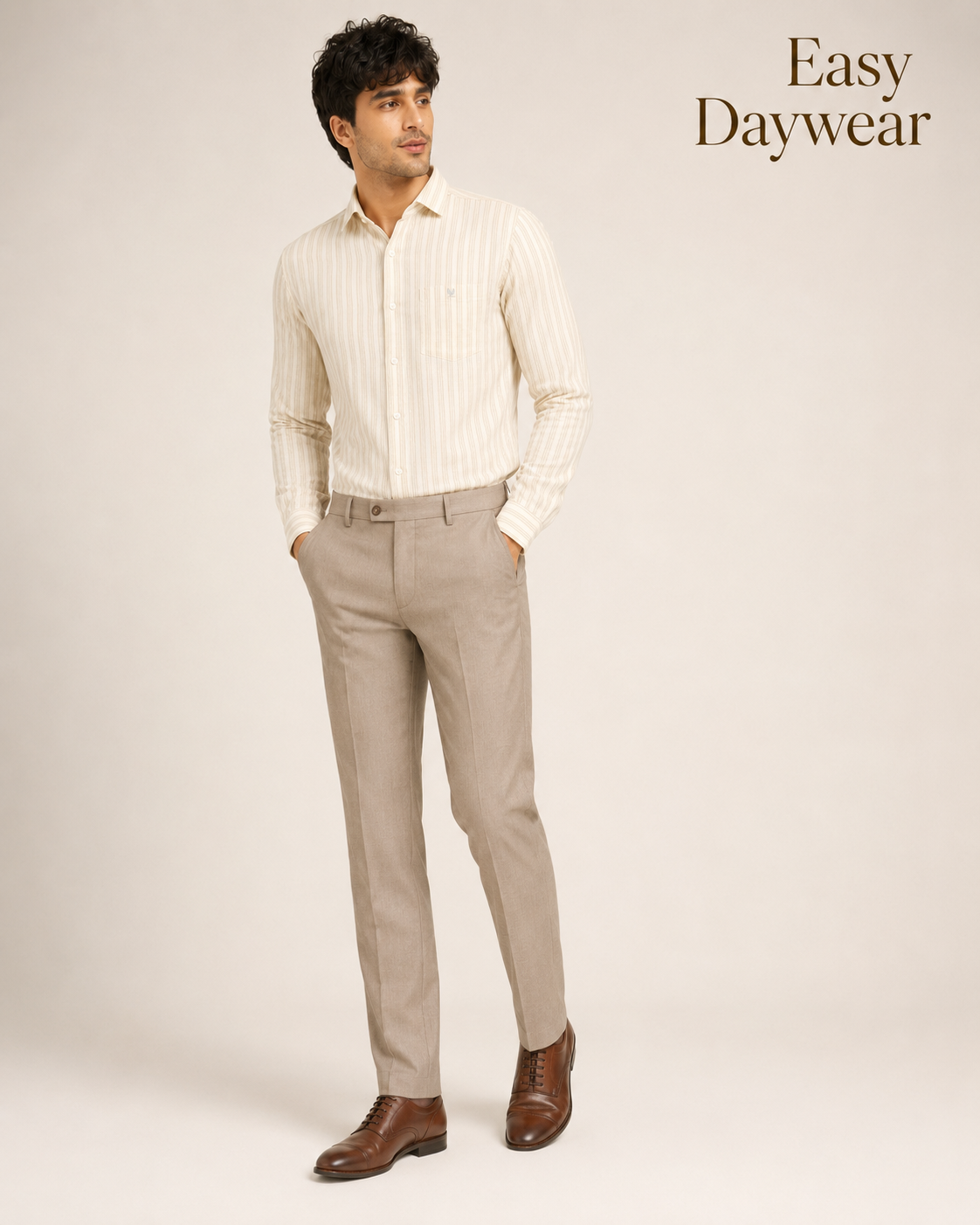 Ivory Beige Stripe Cotton Shirt