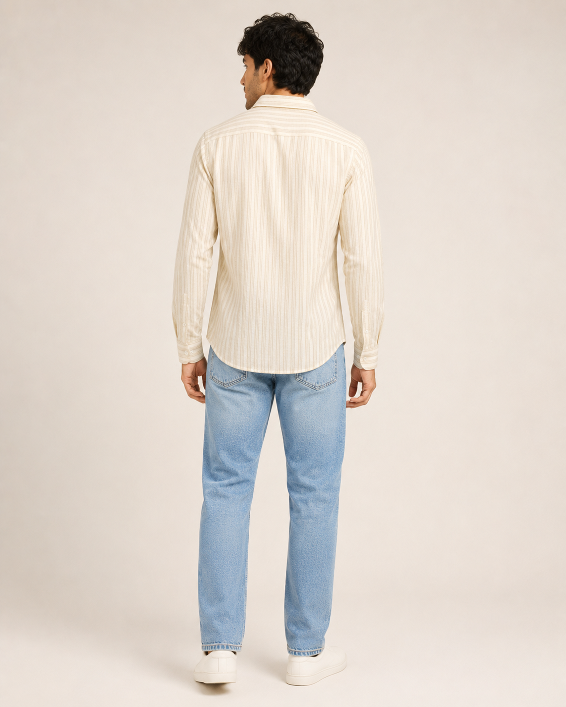 Ivory Beige Stripe Cotton Shirt