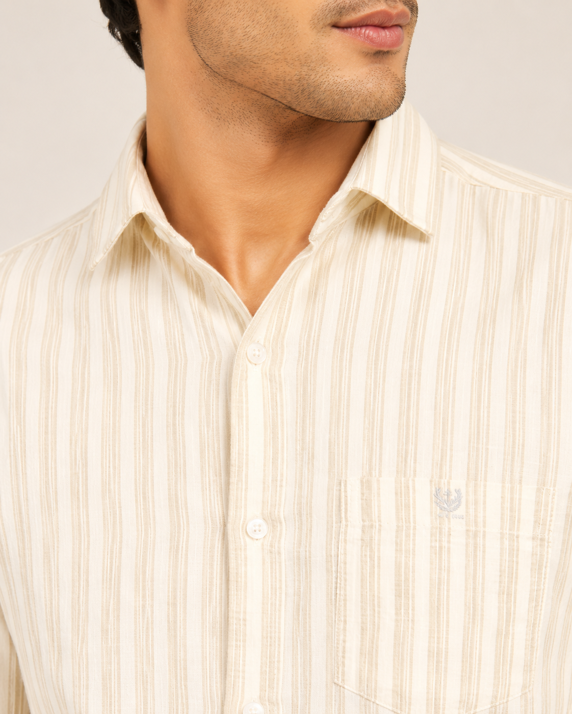 Ivory Beige Stripe Cotton Shirt