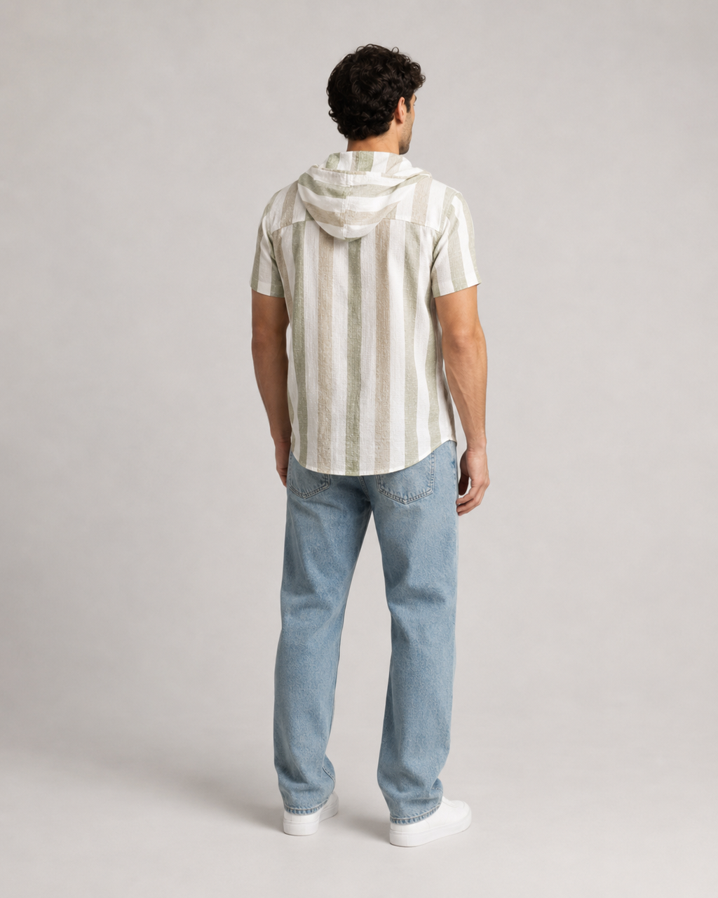 Sage Stripe Hooded Cotton Shirt