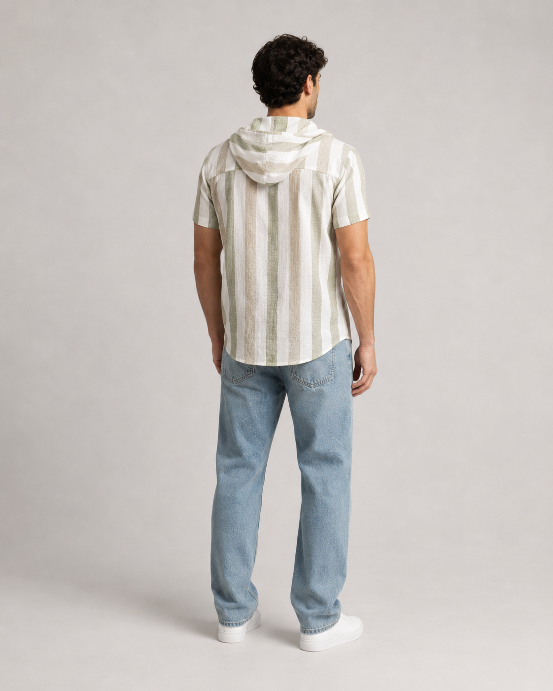 Sage Stripe Hooded Cotton Shirt