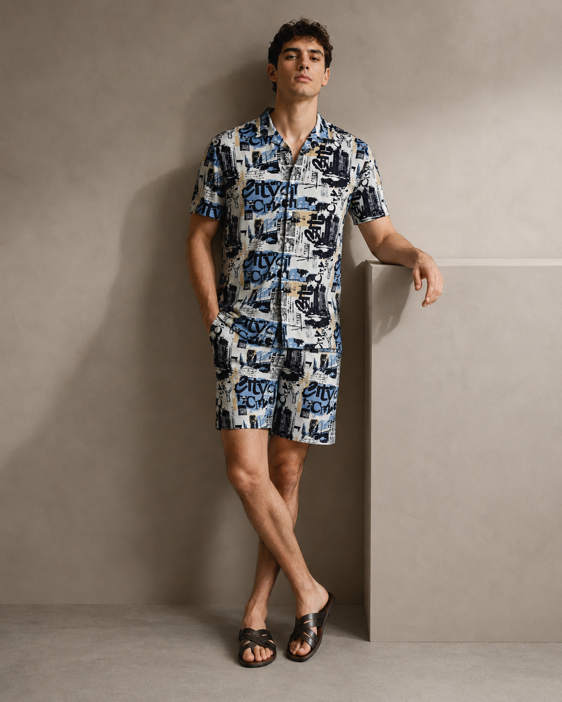 Men’s Urban Graffiti Printed Cord Set | Shirt & Shorts Co-ord