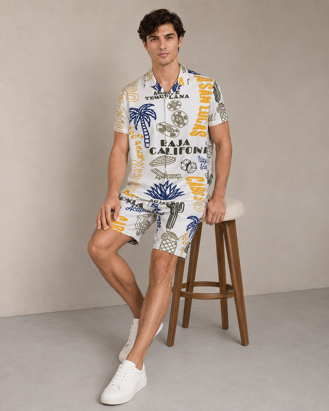 Baja California Resort Printed Cord Set for Men – Premium Summer Co-ord