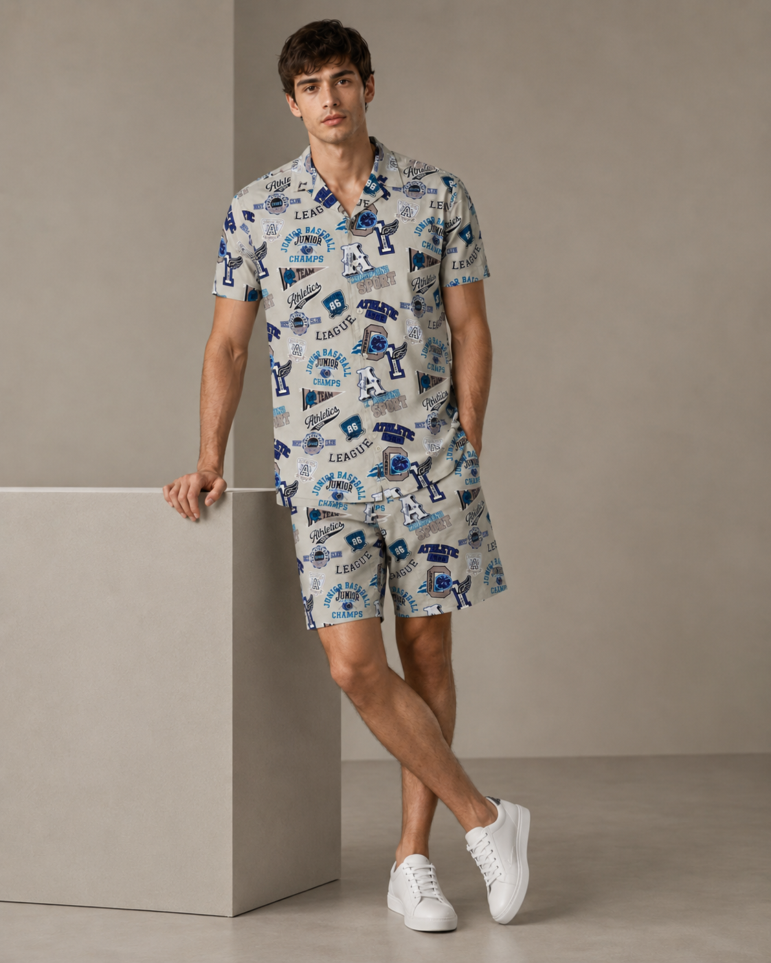 Athletic Graphic Printed Cord Set for Men – Casual Streetwear Co-ord