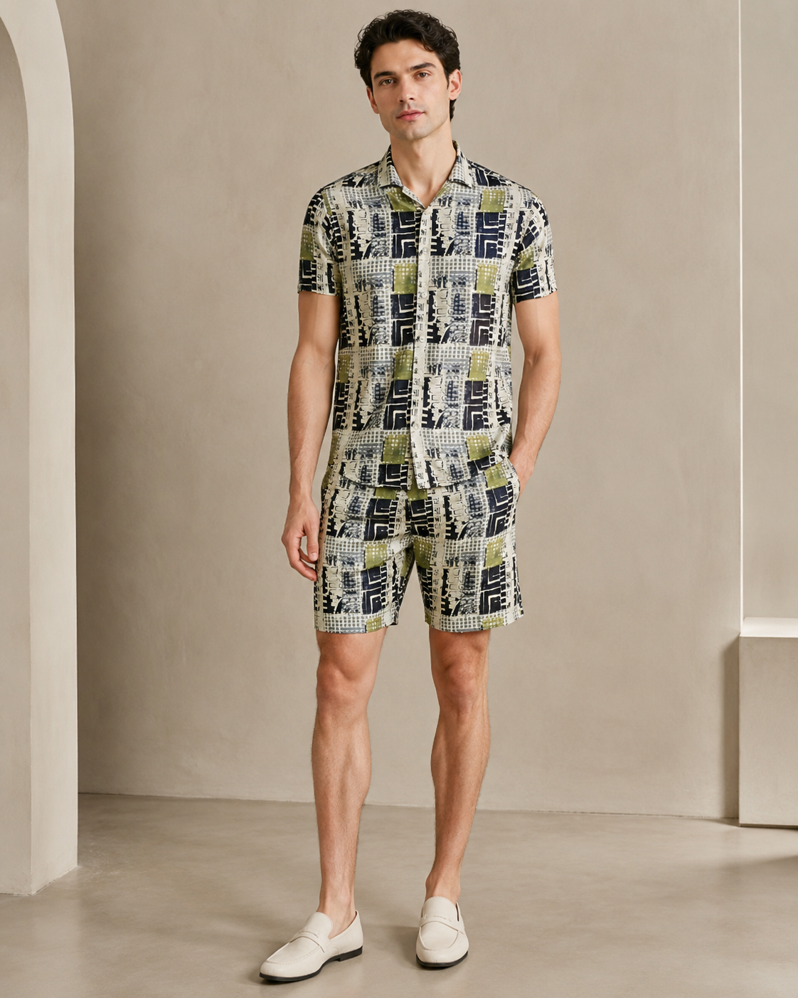Men’s Urban Patchwork Printed Cord Set | Shirt & Shorts Co-ord