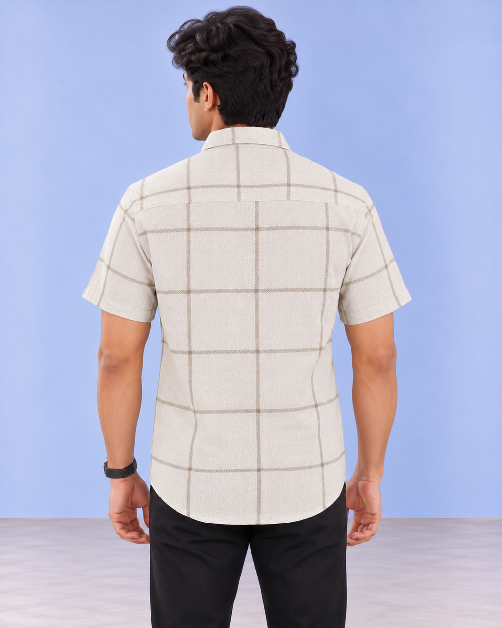 Cream Windowpane Khadi Shirt