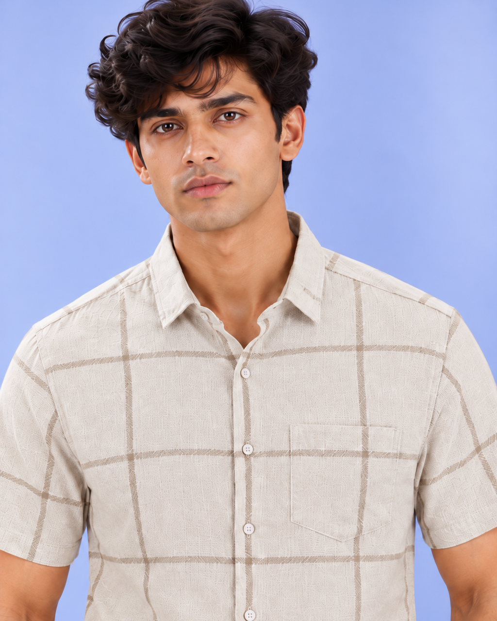 Cream Windowpane Khadi Shirt