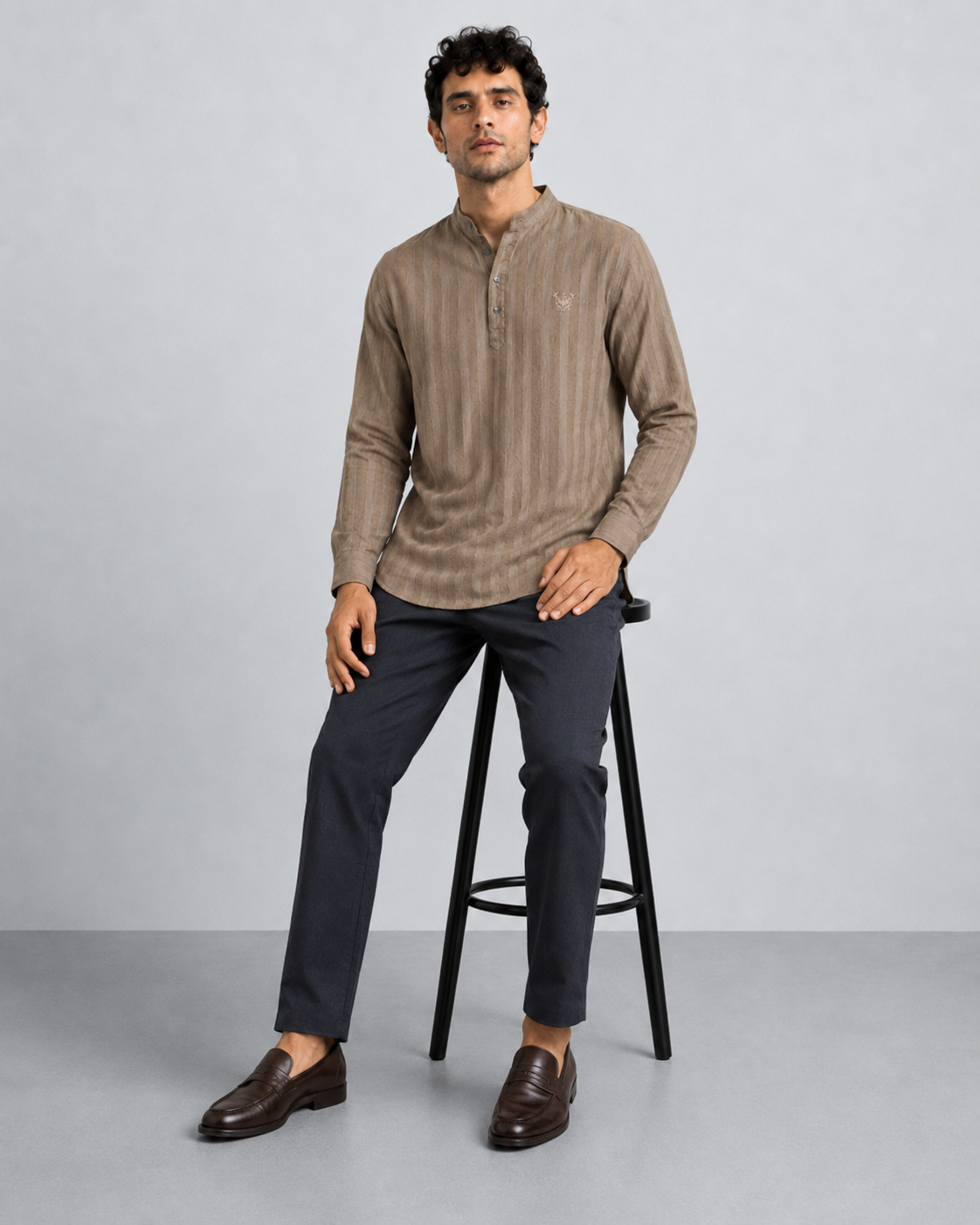 Taupe Textured Short Kurta