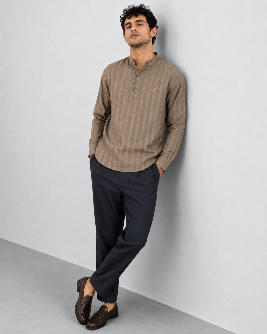 Taupe Textured Short Kurta