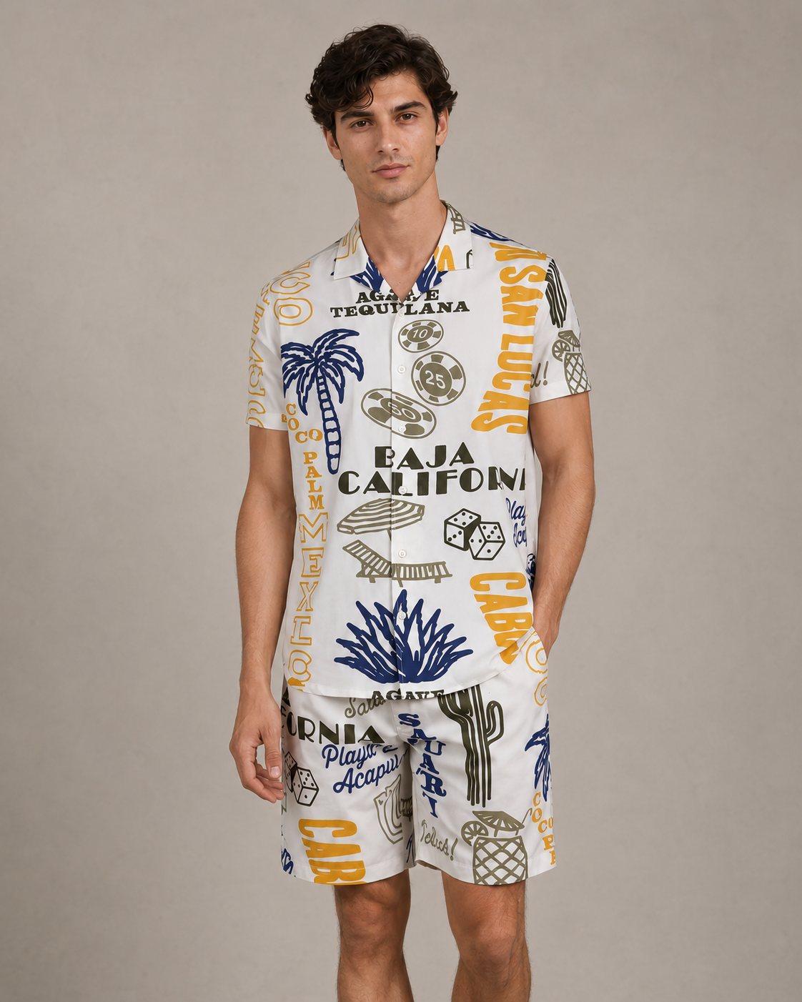 Baja California Resort Printed Cord Set for Men – Premium Summer Co-ord