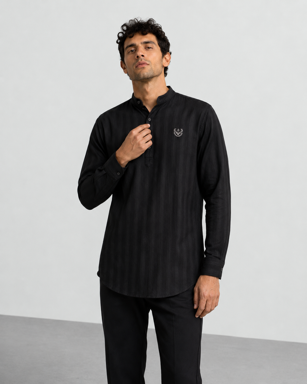 Black Textured Short Kurta