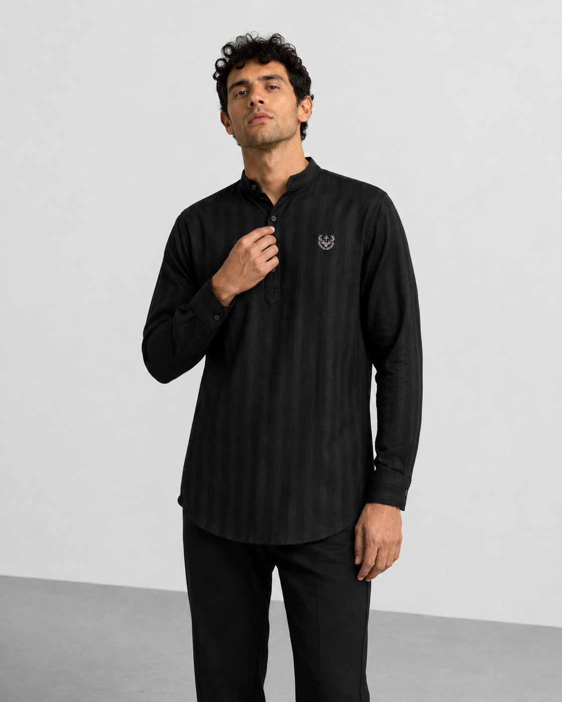 Black Textured Short Kurta