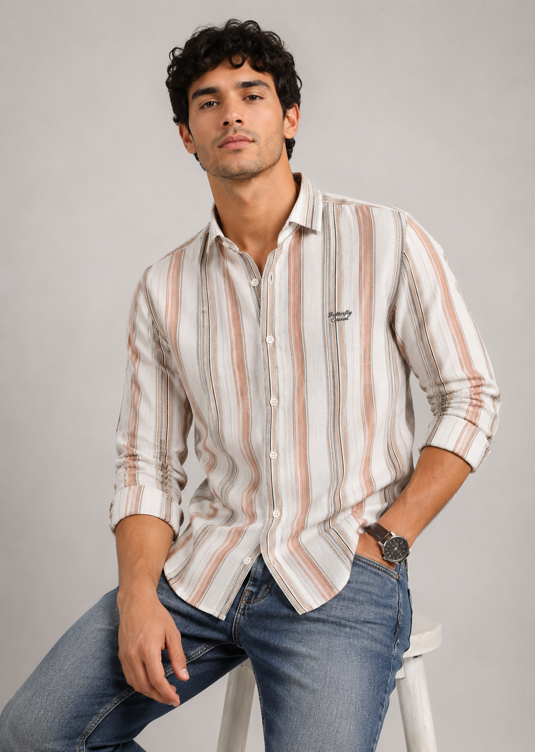 Peach Multi Stripe Cotton Shirt