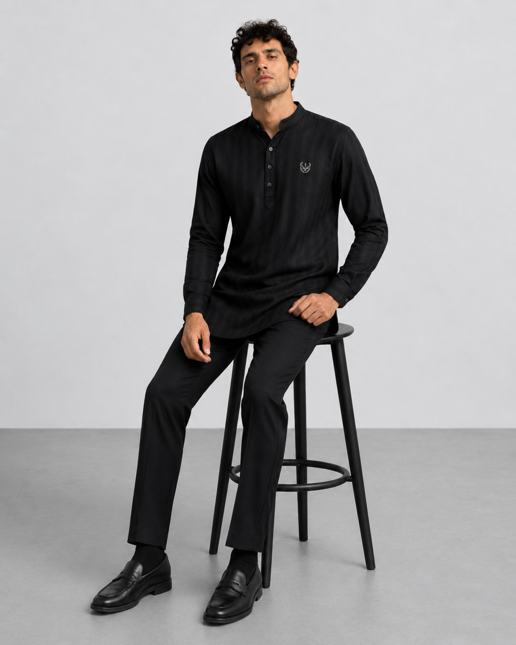 Black Textured Short Kurta