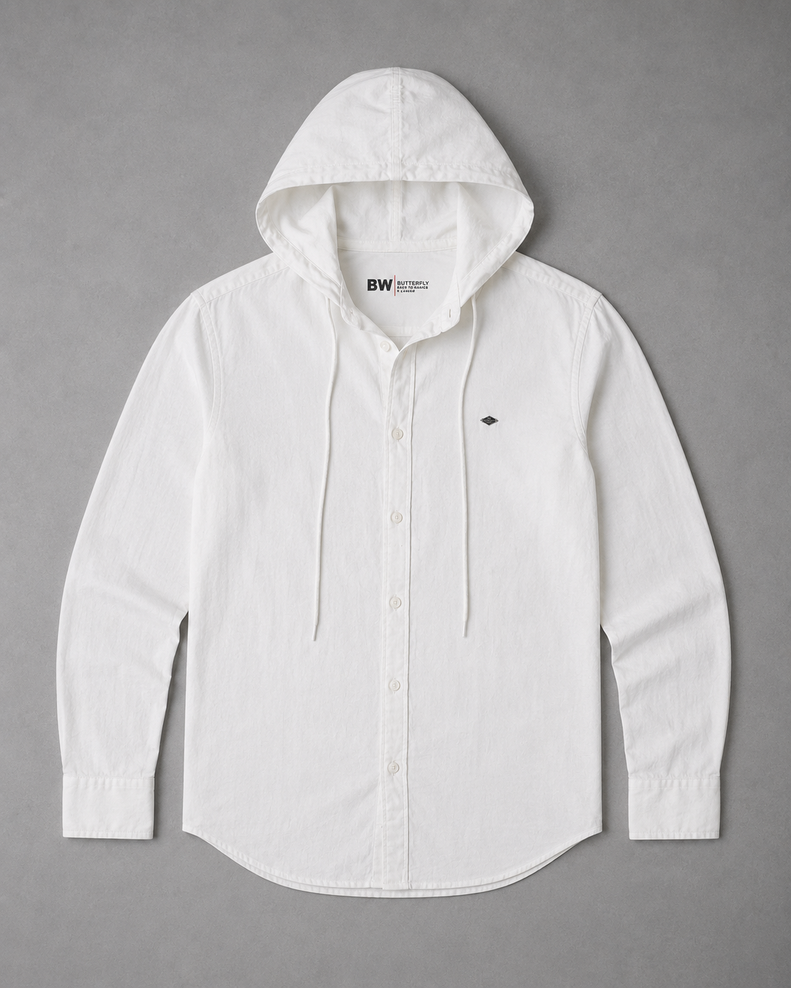 White Cotton Linen Hooded Shirt – Half Sleeve
