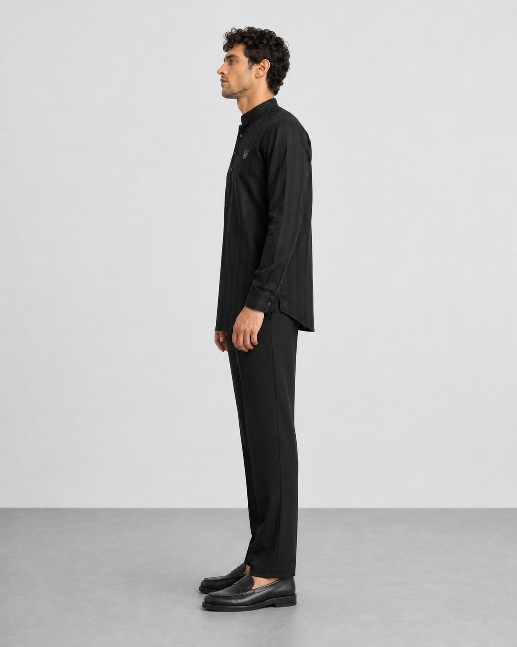 Black Textured Short Kurta