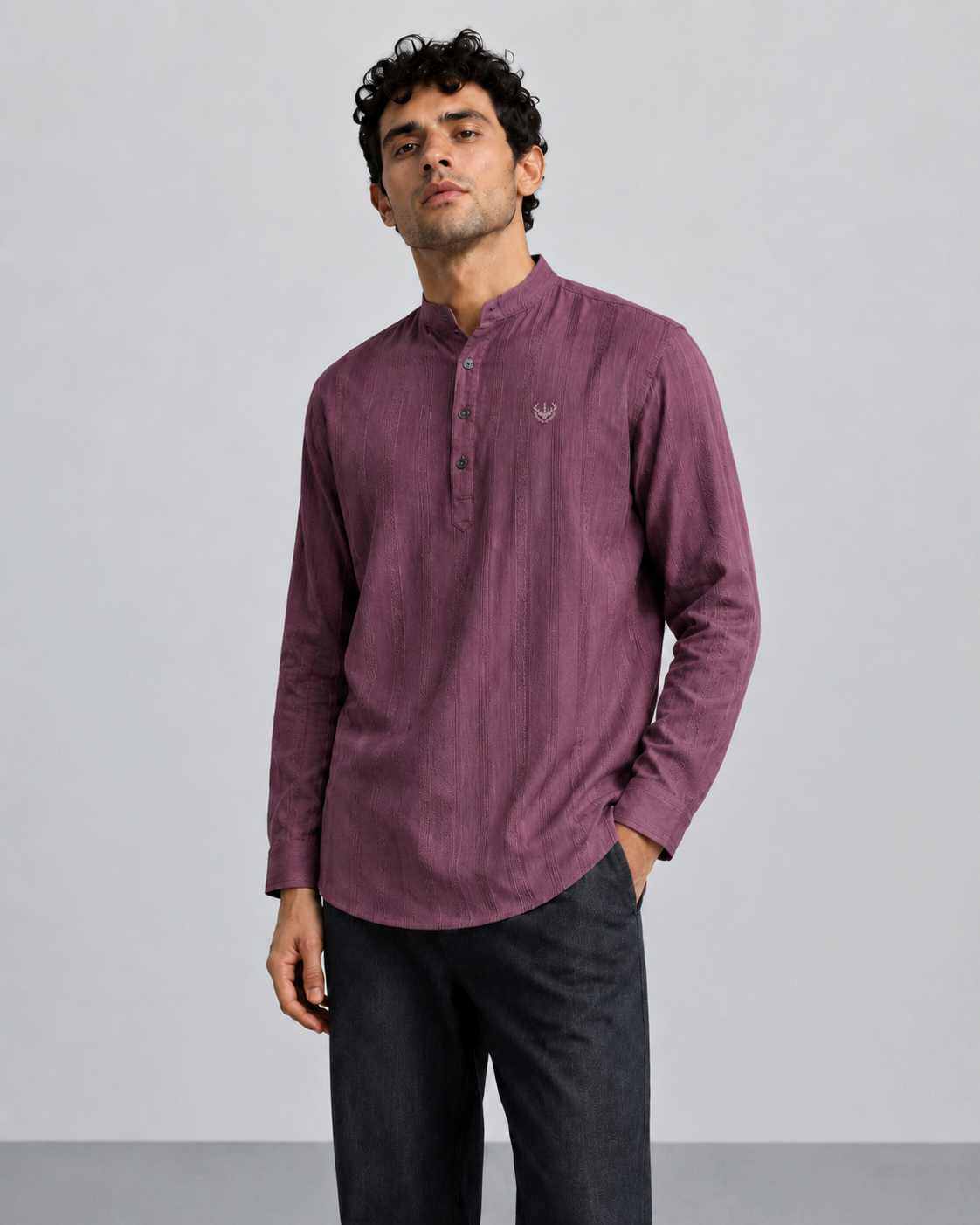 Plum Textured Short Kurta